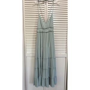 In Loom Green Spaghetti Straps Maxi Dress Size L Ruffle Smocked Waist Lined Flow